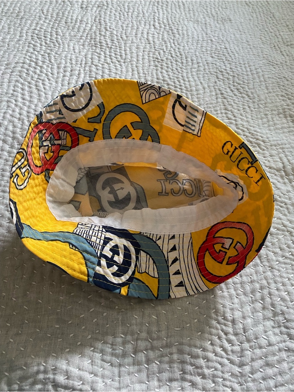 Luxury Yellow Logo Print Mesh Bucket Hat - Picture 4 of 5